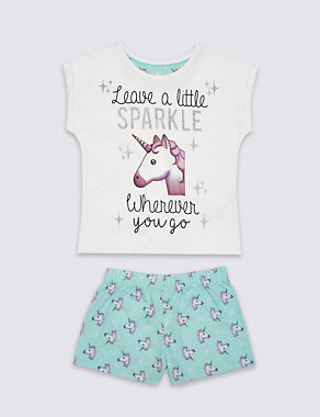 Printed Unicorn Short Pyjamas (6-16 Years) Image 2 of 4