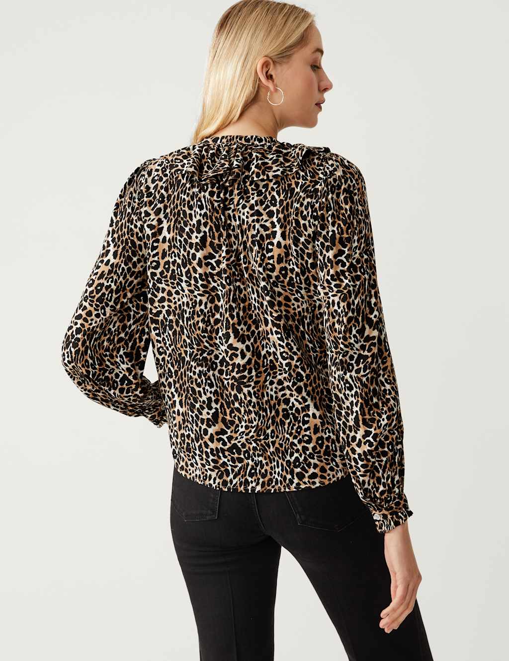 Printed V-Neck Blouson Sleeve Blouse 6 of 6