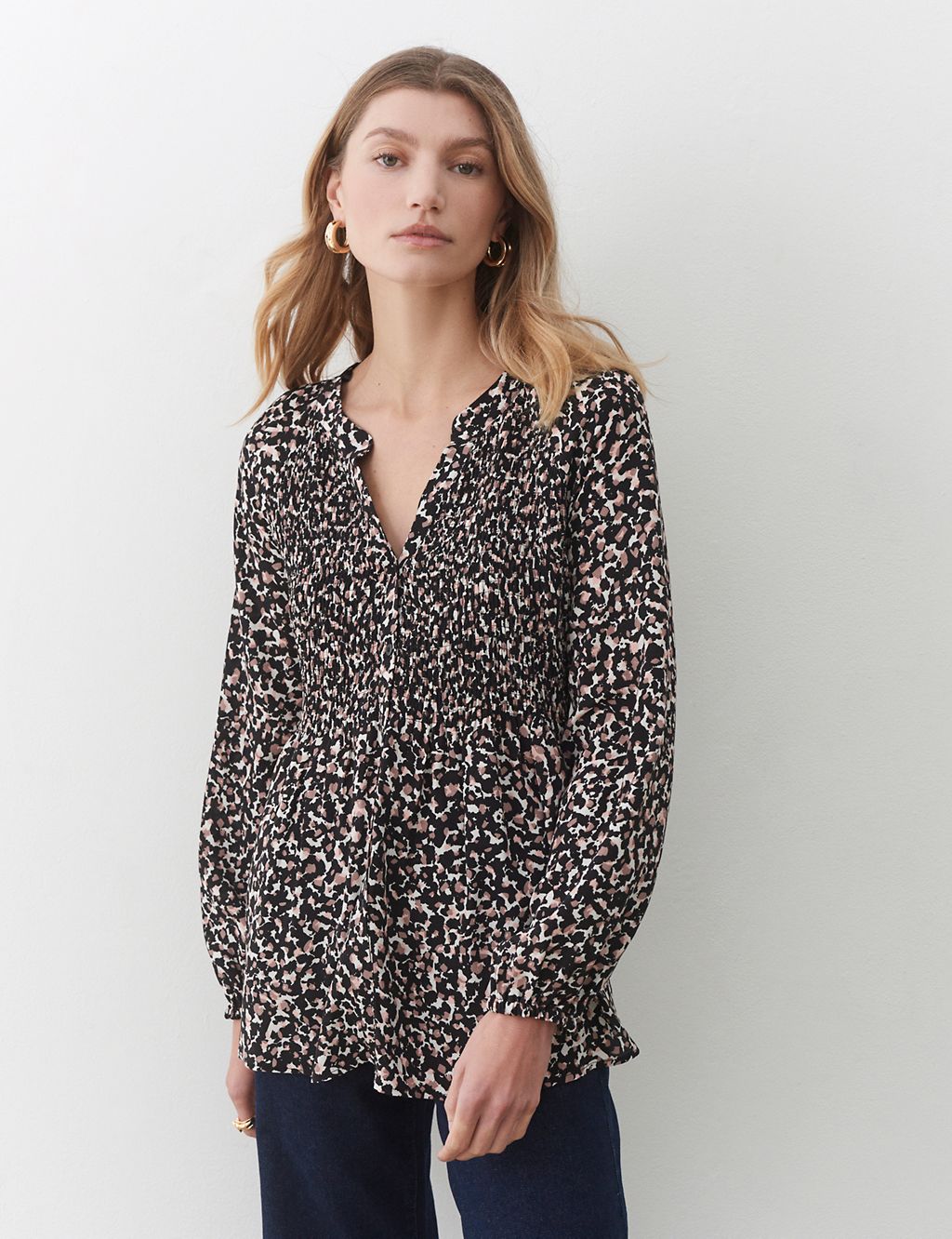 Printed V-Neck Button Through Blouse | Finery London | M&S