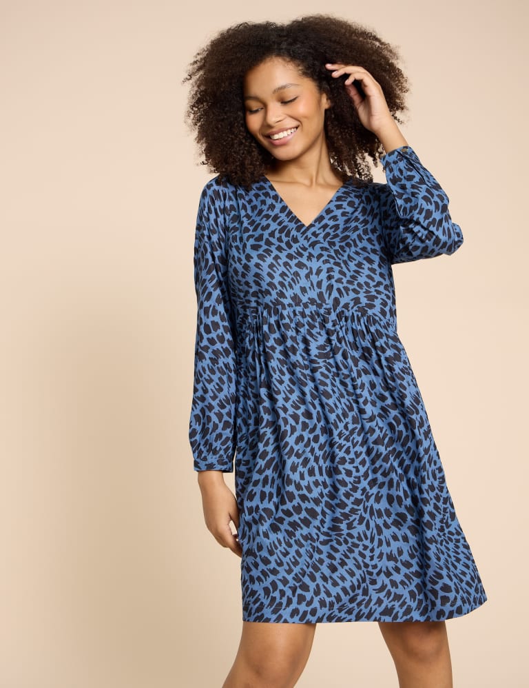 Printed V Neck Knee Length Tea Dress White Stuff M S