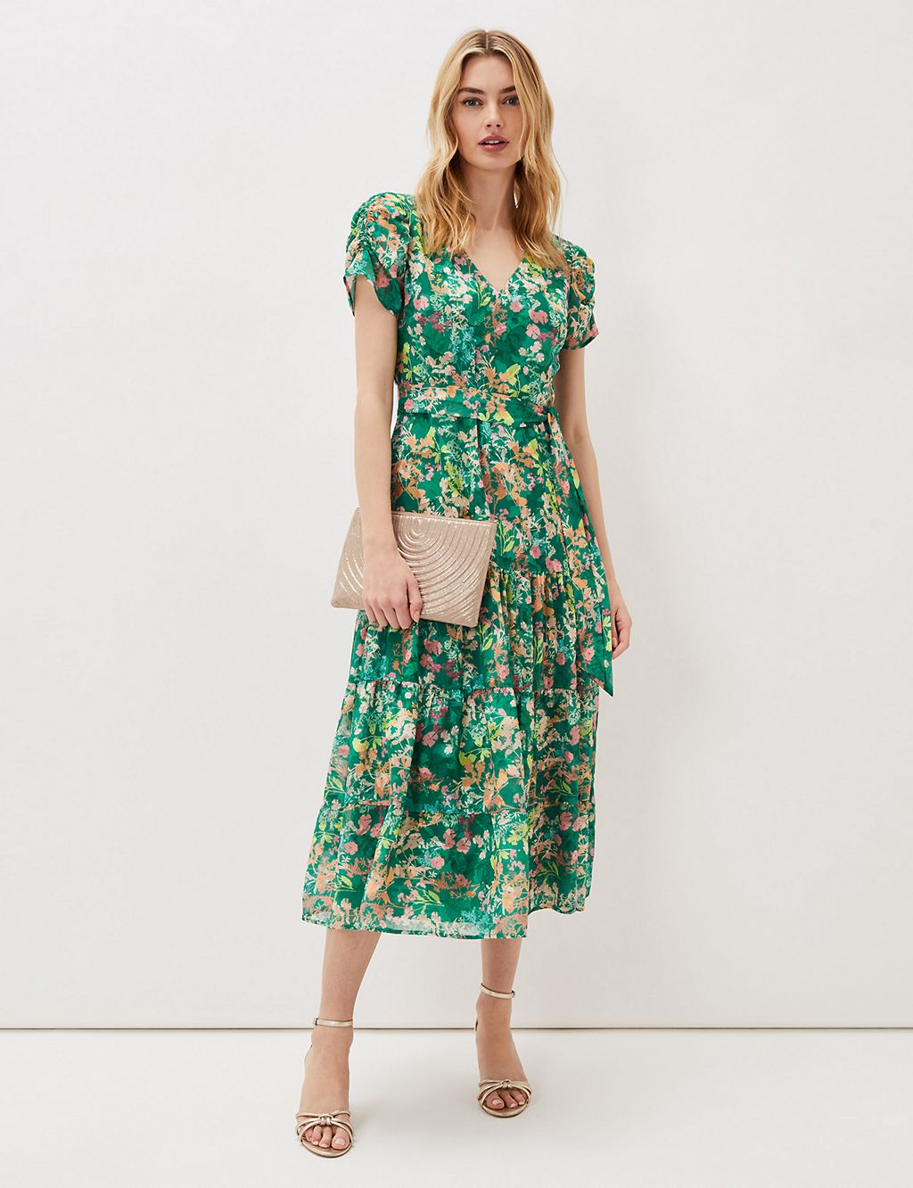 Printed V-Neck Knee Length Tiered Dress | Phase Eight | M&S