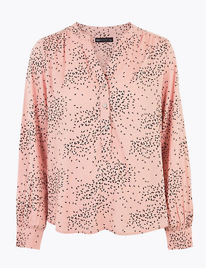 Printed V-Neck Long Sleeve Popover Blouse Image 2 of 4