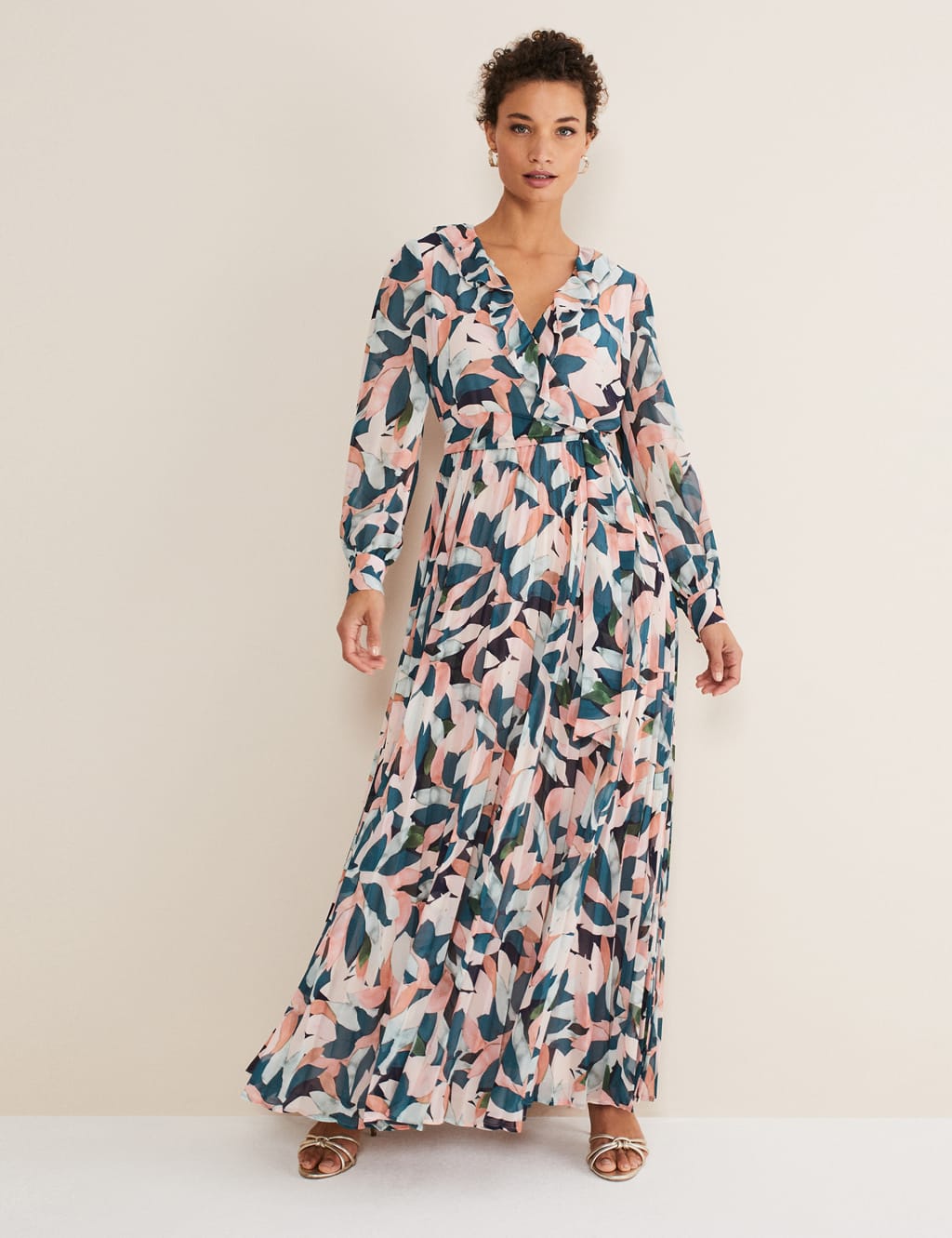 Printed V-Neck Maxi Column Dress 3 of 5