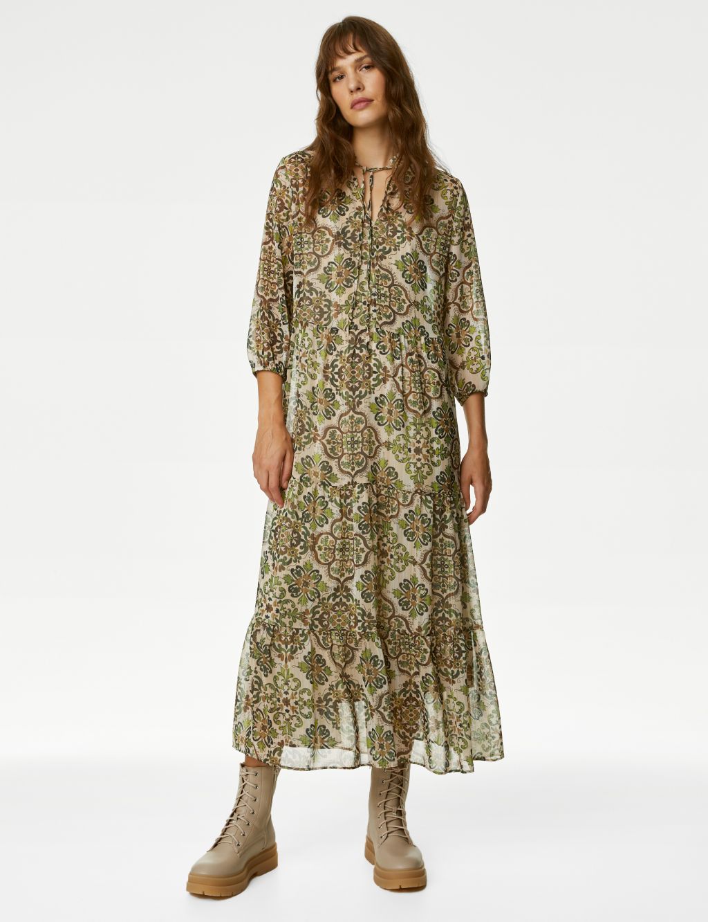 Printed V-Neck Midaxi Tiered Dress | M&S Collection | M&S