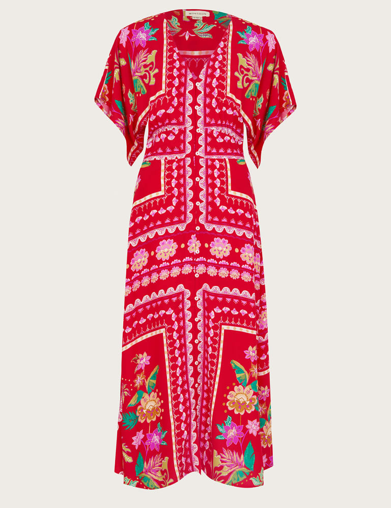 Printed V-Neck Midaxi Waisted Dress | Monsoon | M&S