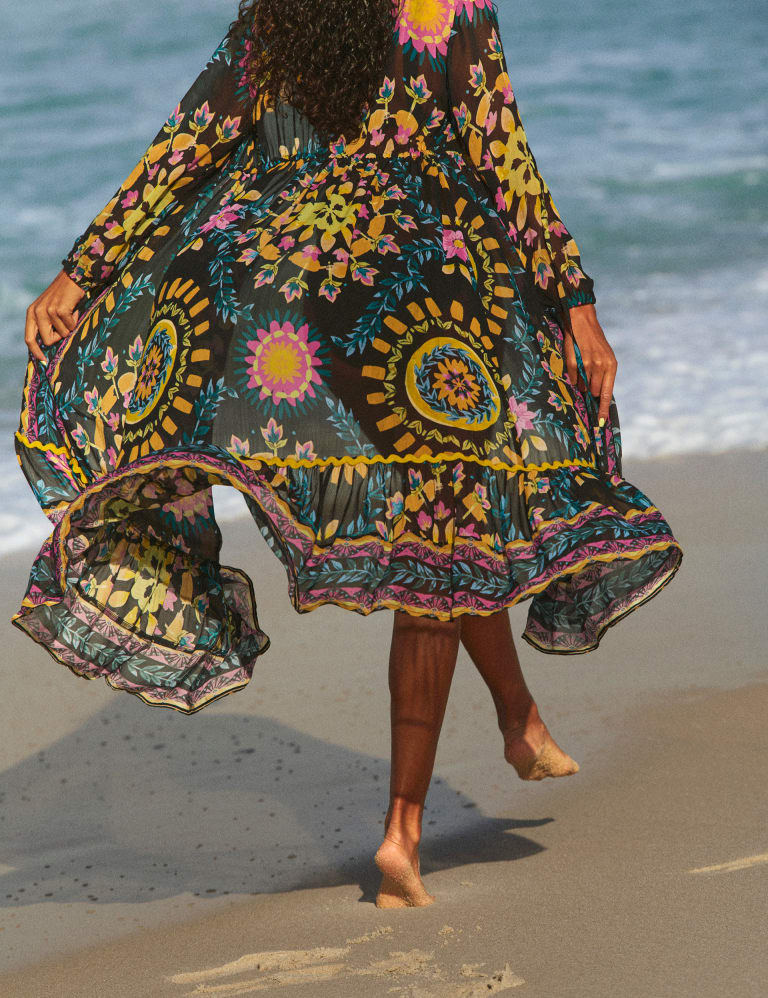 Printed V Neck Midi Kaftan Beach Dress Monsoon M S