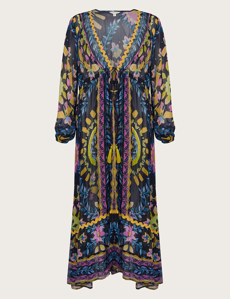 Printed V Neck Midi Kaftan Beach Dress
