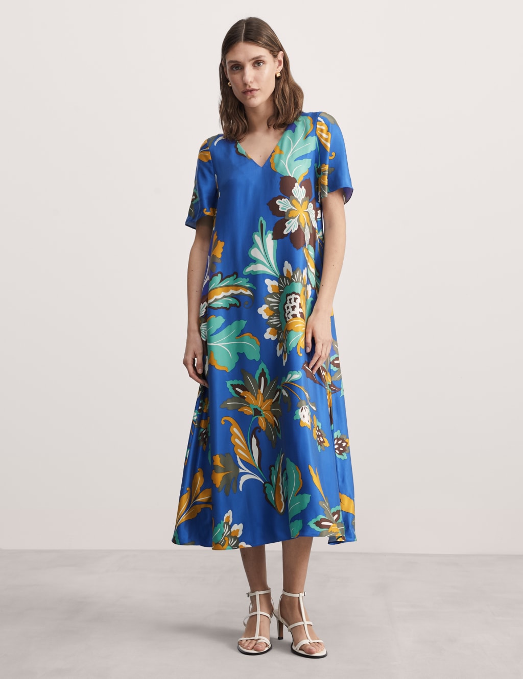 Black V-Neck Sleeveless Midi Shift Dress by Jean Muir