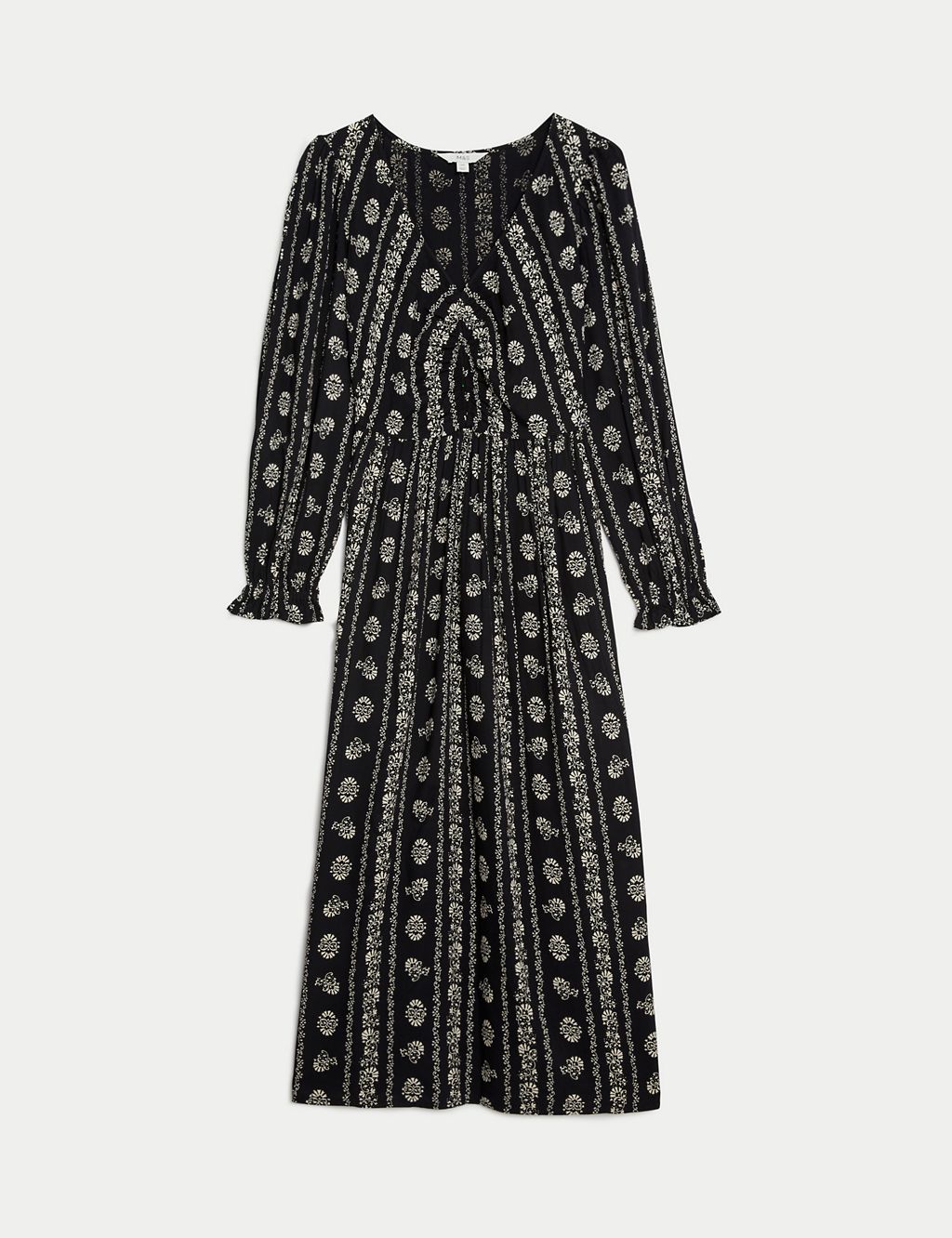 Printed V-Neck Midi Shirred Dress 1 of 6