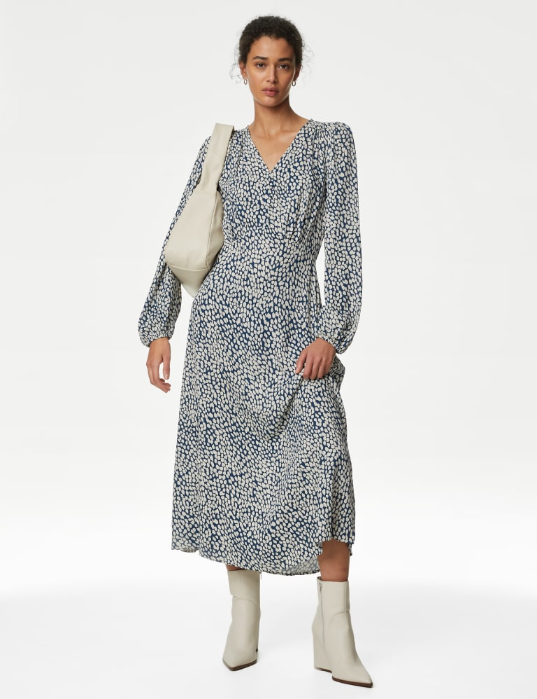 Printed V Neck Midi Tea Dress M S Collection M S