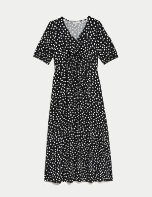 Printed V-Neck Midi Waisted Dress Image 2 of 4