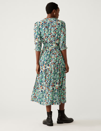 Printed V-Neck Midi Waisted Dress 5 of 7