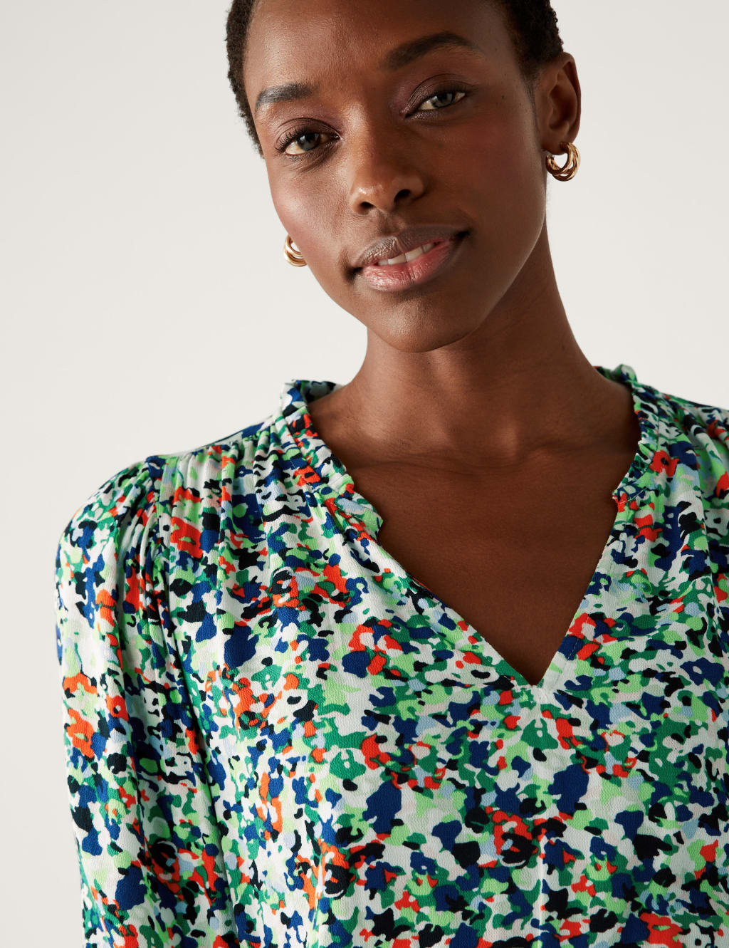 Printed V-Neck Midi Waisted Dress 4 of 7