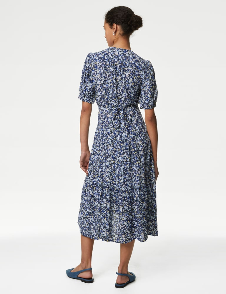 Printed V-Neck Midi Waisted Wrap Dress 5 of 5