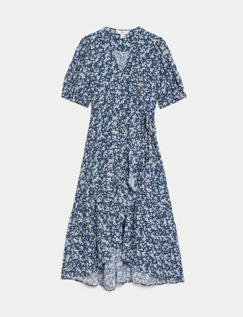 Printed V-Neck Midi Waisted Wrap Dress 1 of 5