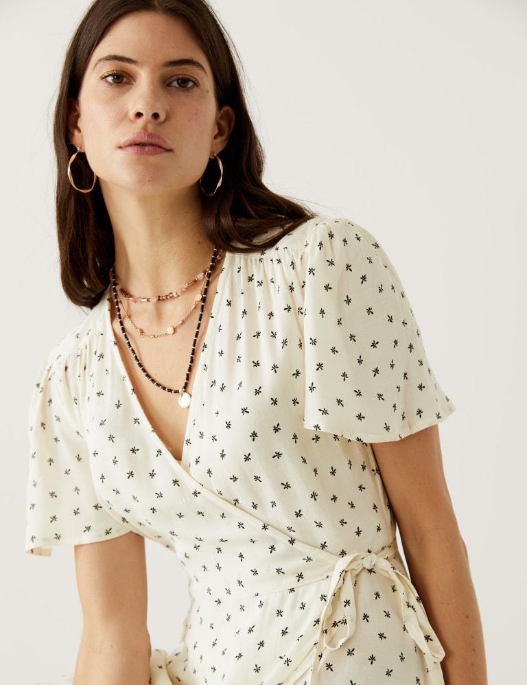 Printed V Neck Midi Wrap Dress Per Una M S