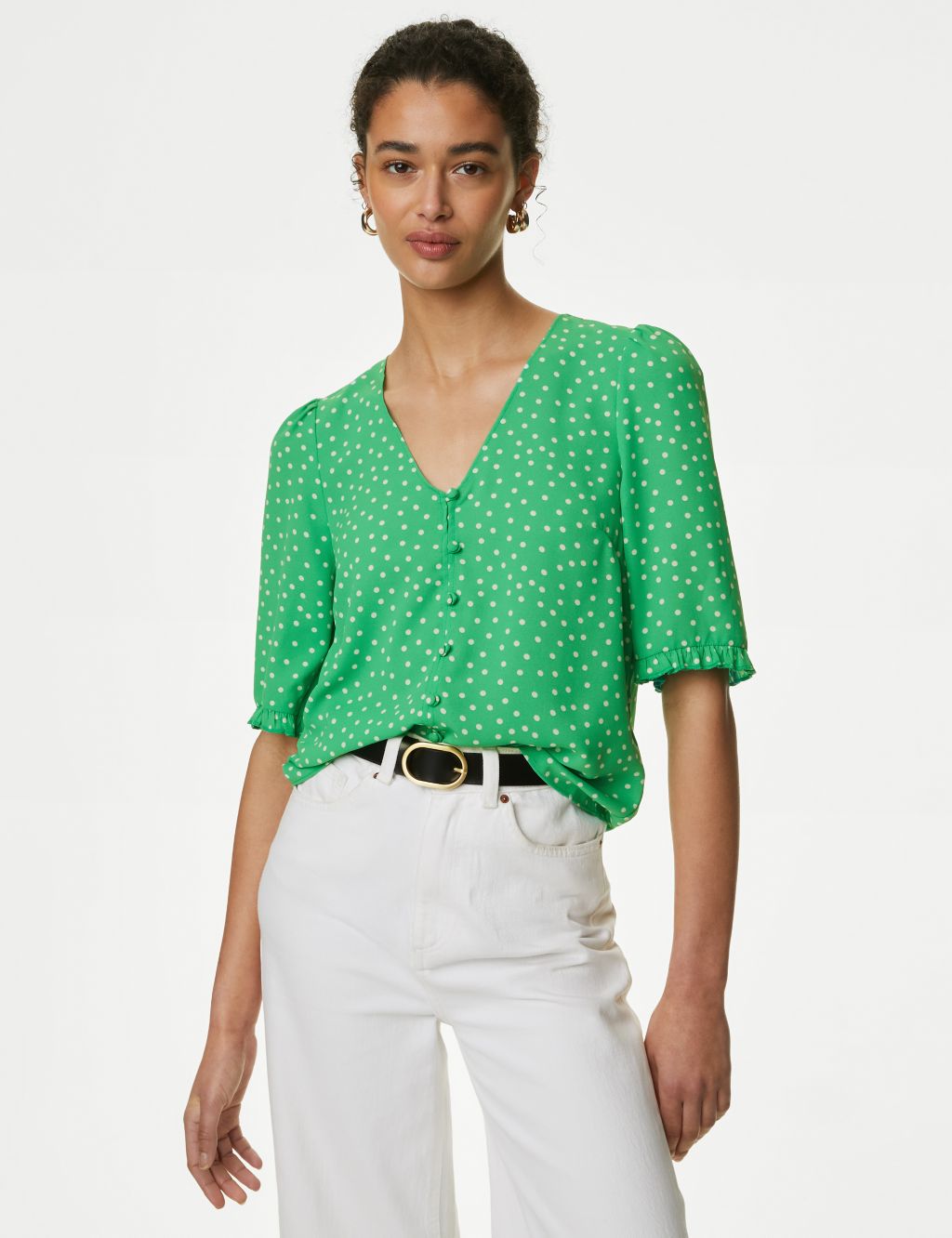 Printed V-Neck Puff Sleeve Blouse 4 of 5