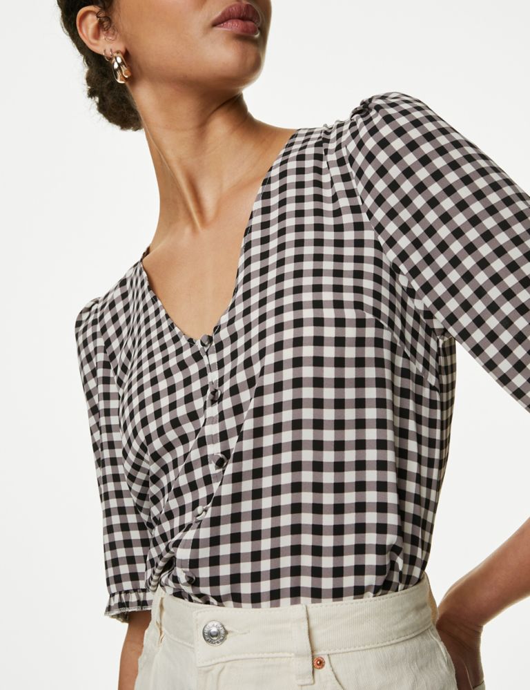 Printed V-Neck Puff Sleeve Blouse 1 of 5