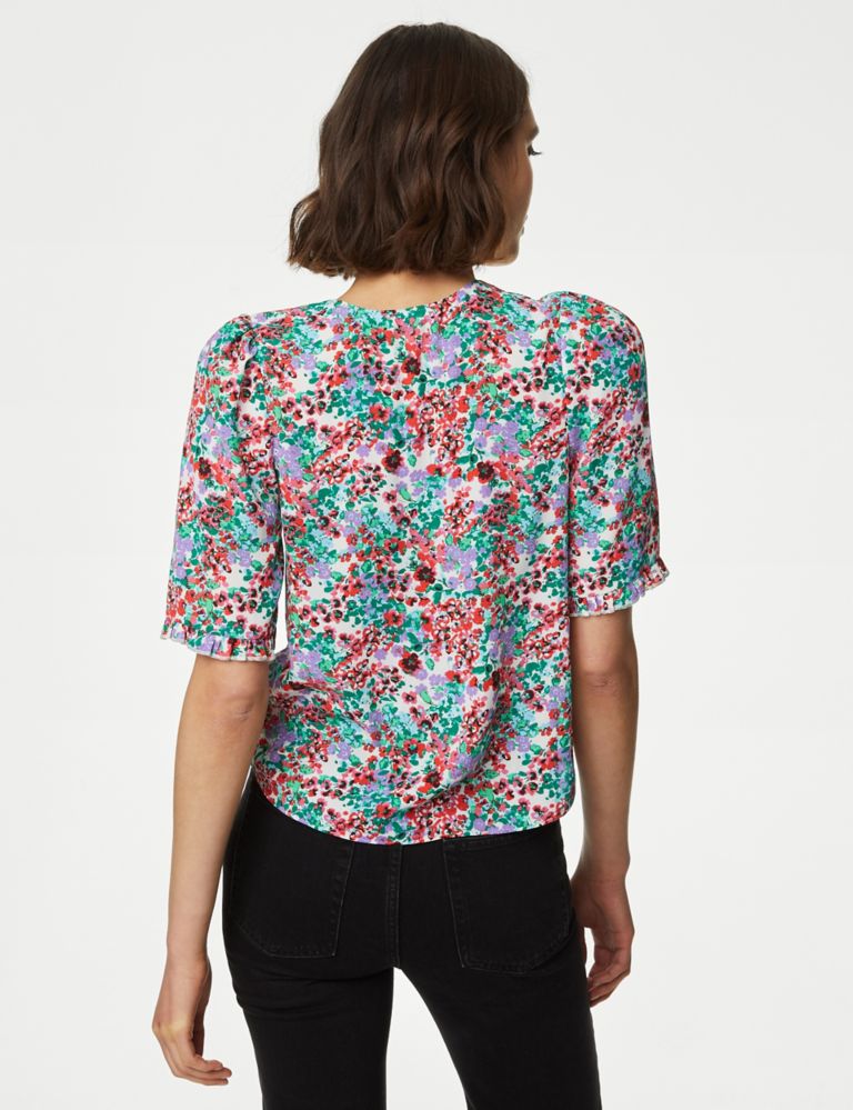 Printed V-Neck Puff Sleeve Blouse 5 of 5