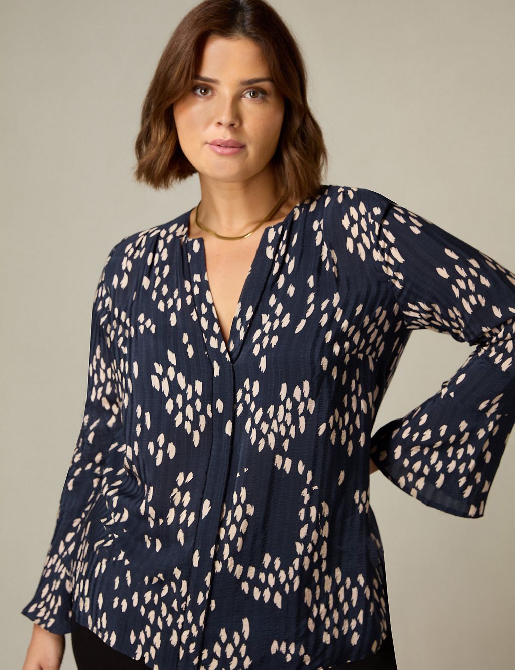 Printed V Neck Relaxed Blouse 3 of 5