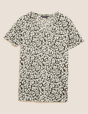 Printed V-Neck Relaxed Longline T-Shirt Image 2 of 5