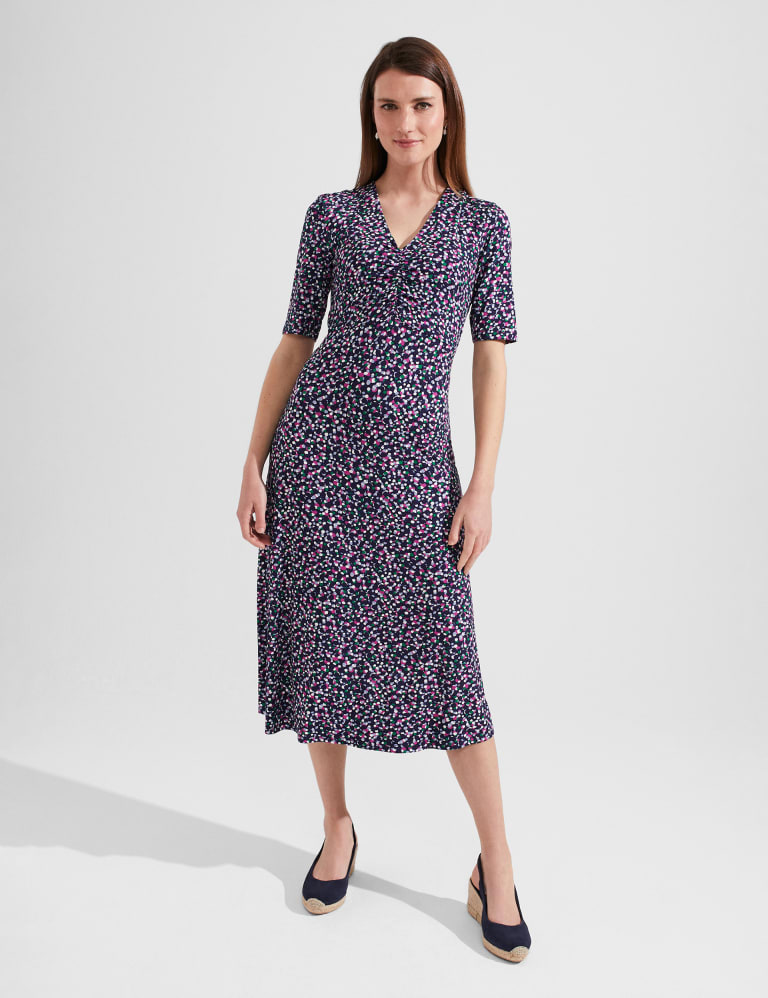 Printed V Neck Ruched Midi Tea Dress HOBBS M S