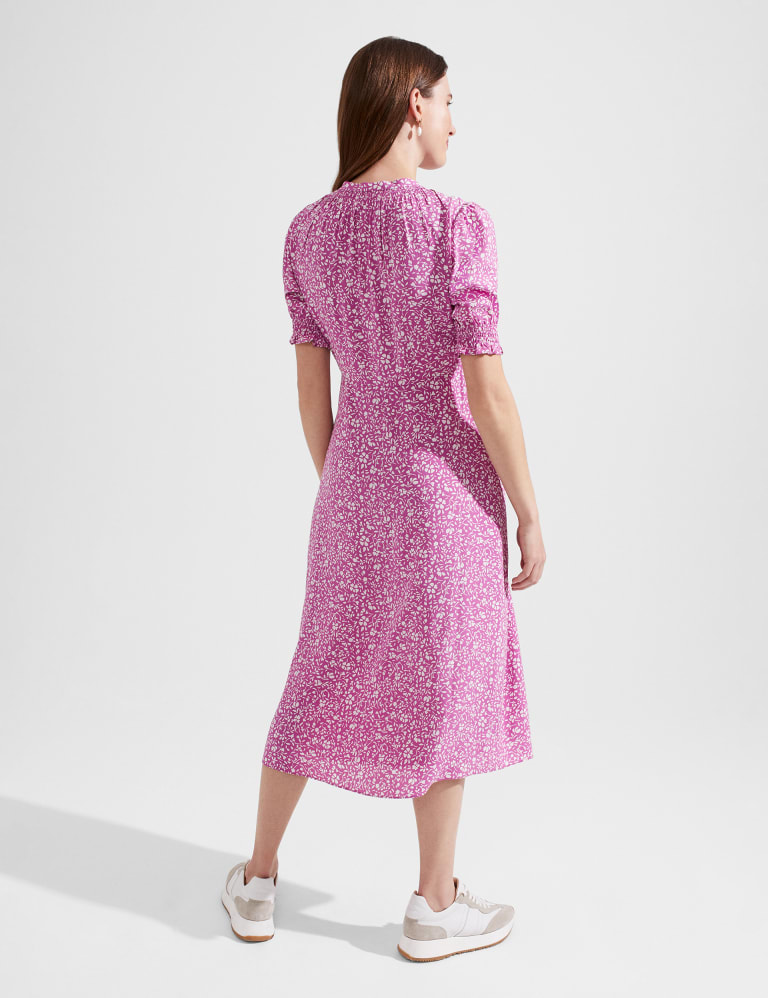 Printed V Neck Shirred Midi Smock Dress HOBBS M S