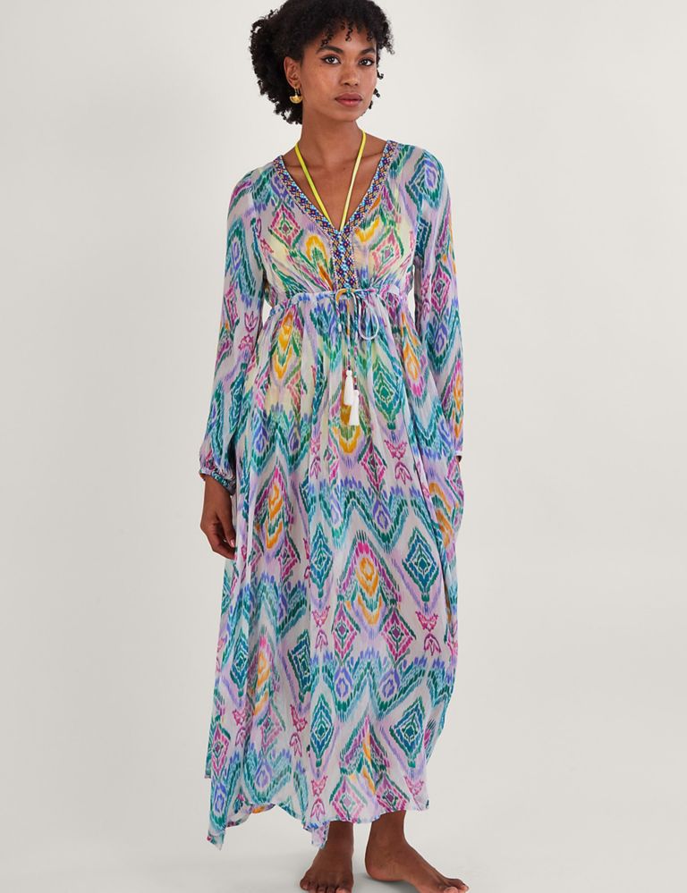 Buy Printed V-Neck Tie Front Maxi Waisted Dress | Monsoon | M&S