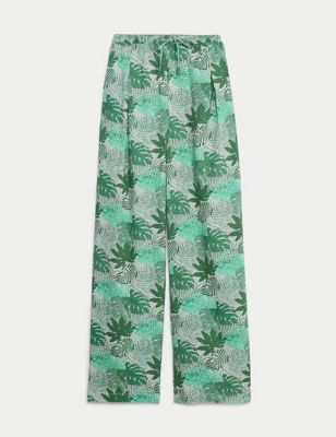 Printed Wide Leg Cropped Trousers Image 2 of 5