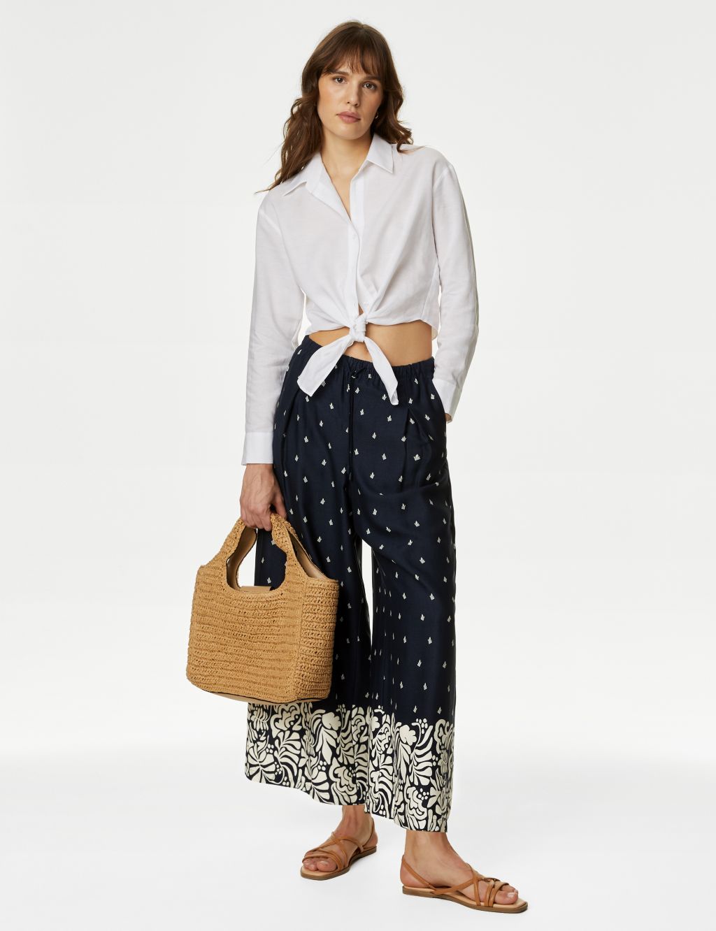 Printed Wide Leg Cropped Trousers 3 of 5