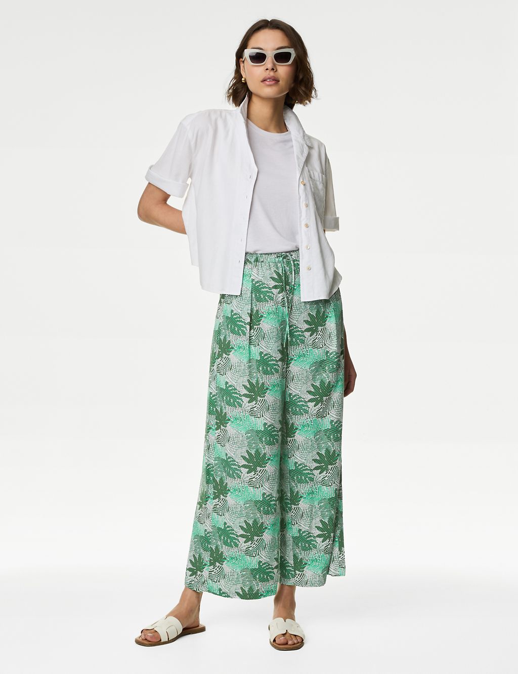 Printed Wide Leg Cropped Trousers 3 of 5