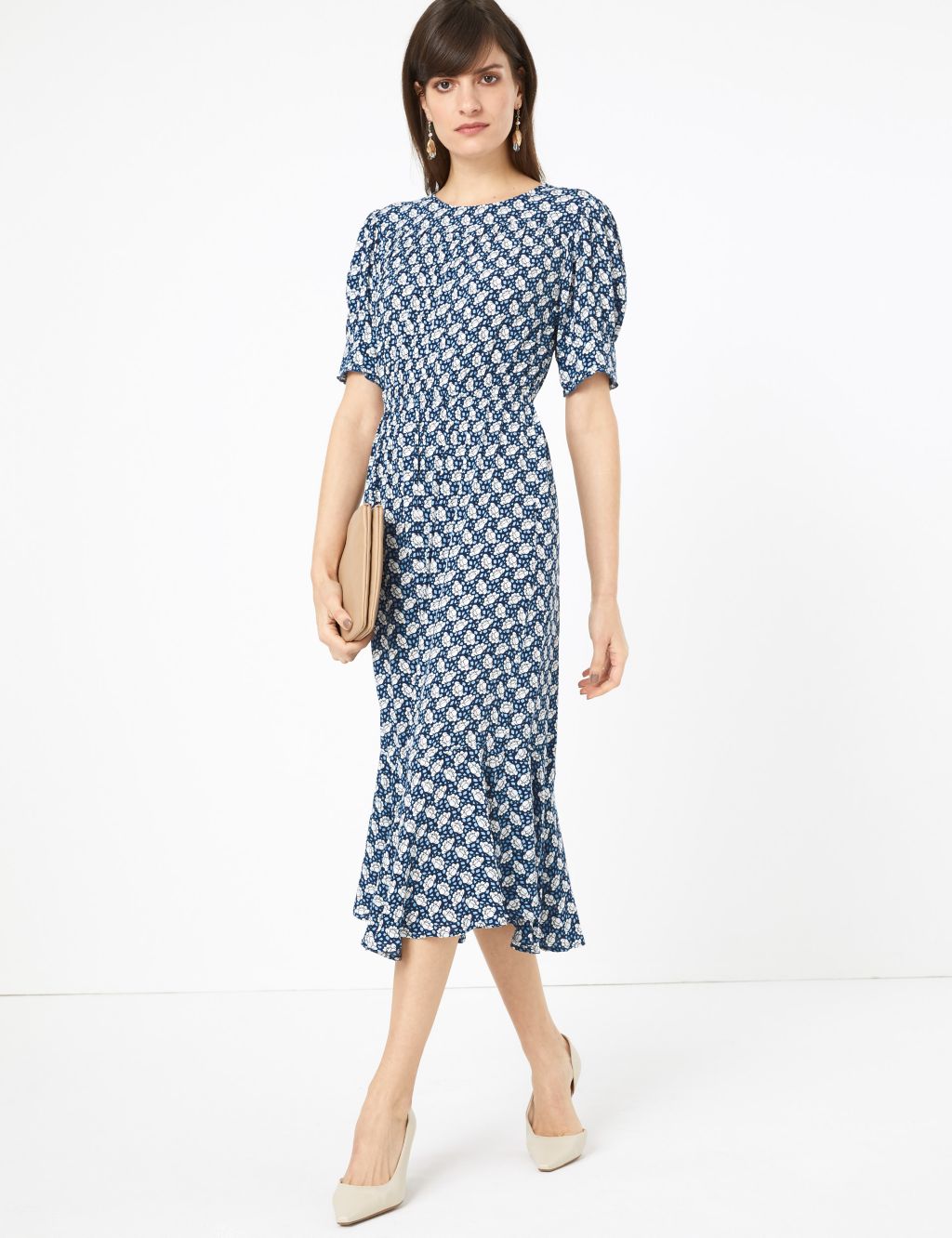 Printed Yoke Midaxi Waisted Dress | M&S Collection | M&S