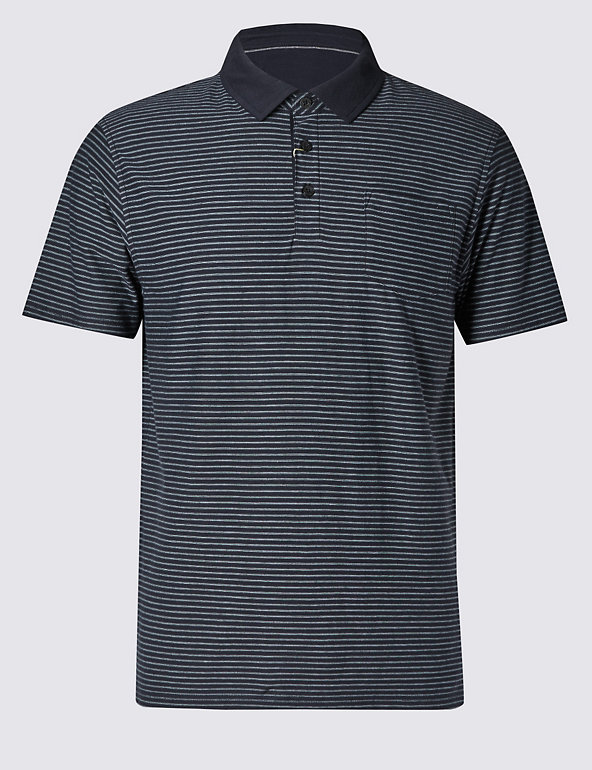 Pue Cotton Slim Fit Stripped Polo Shirt Image 1 of 2