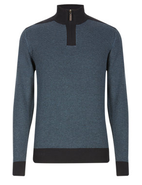 Pue Cotton Textured Zipped Neck Jumper Image 2 of 3