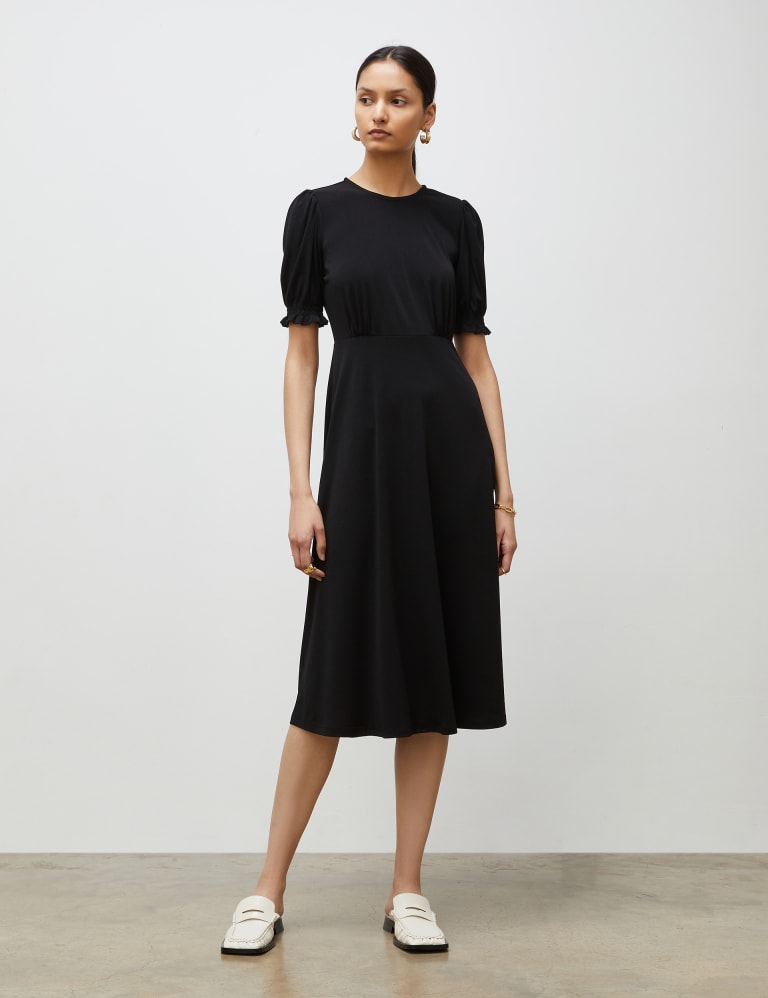 Puff Sleeve Midi Waisted Dress 1 of 4