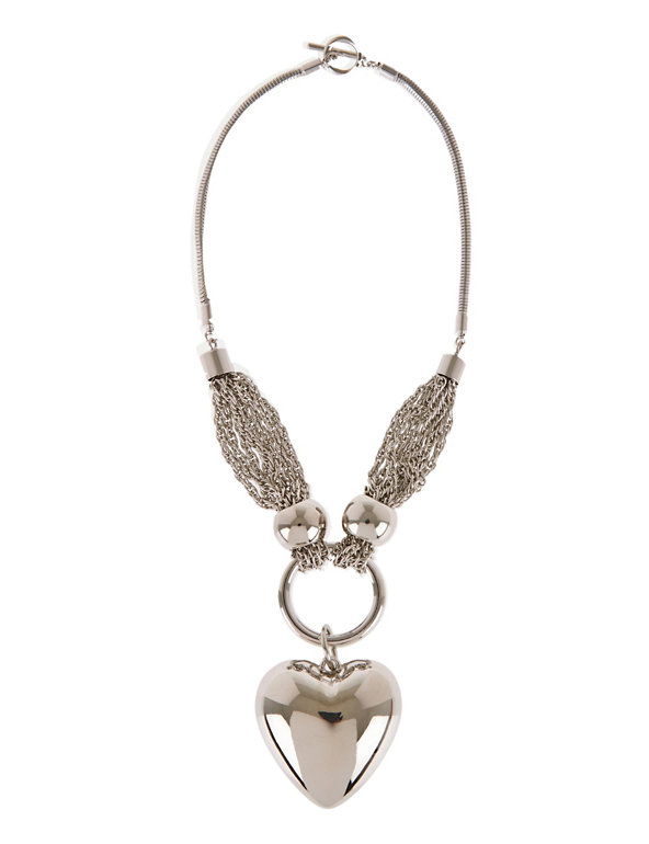 Puffed Chain Heart Pendant T-Bar Necklace Image 1 of 1