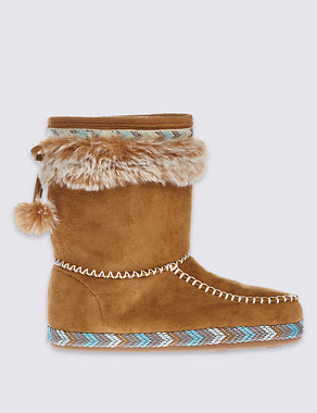 Pull On Braid Faux Fur Trim Slipper Boots Image 2 of 6