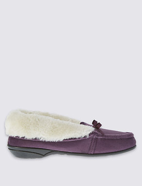 Pull On Faux Fur Moccasin Slippers Image 2 of 6