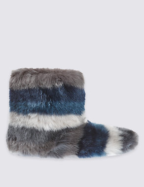 Pull On Striped Faux Fur Slipper Boots Image 2 of 6