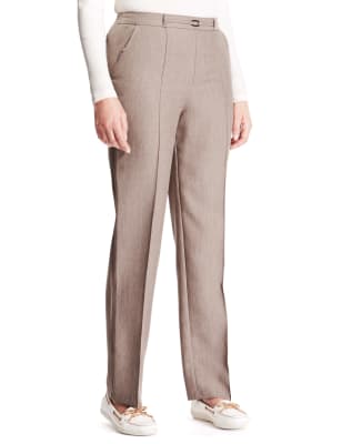 Ex Marks and Spencer Pull On Elasticated Straight Leg Khaki Trousers W2 ...