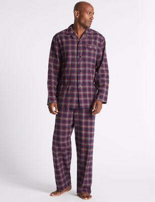 Pure Brushed Cotton Checked Pyjama Set, M&S Collection