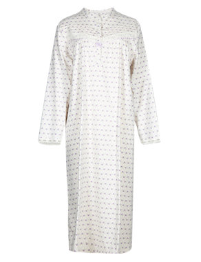 Pure Brushed Cotton Floral & Spotted Nightdress Image 2 of 4