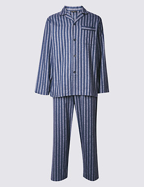 Pure Brushed Cotton Striped Pyjama Set Image 2 of 6