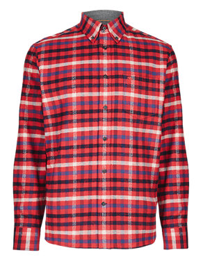 Pure Brushed Cotton Thermal Grid Checked Twill Shirt Image 2 of 3