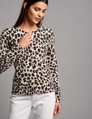 Animal print cashmere cardigan sale