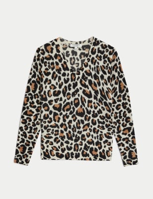 Pure Cashmere Animal Print V Neck Jumper M S Collection M S