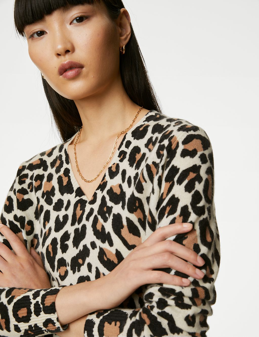 Pure Cashmere Animal Print V-Neck Jumper | M&S Collection | M&S