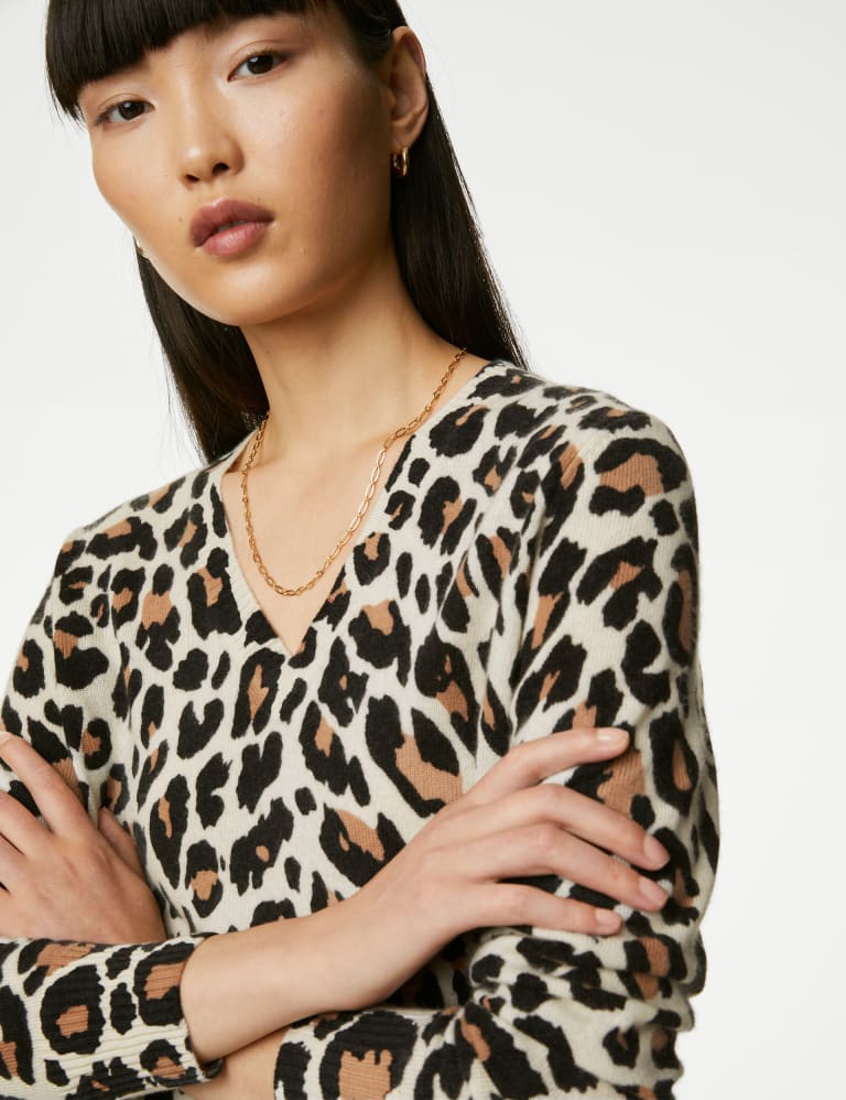 V neck leopard outlet print jumper