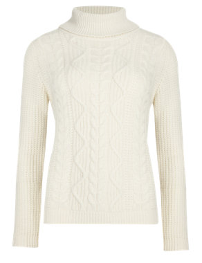 Pure Cashmere Cable Knit Polo Neck Jumper Image 2 of 4
