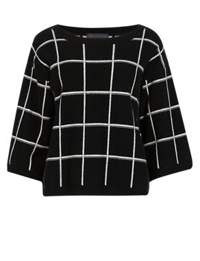 Pure Cashmere Checked Jumper Image 2 of 4